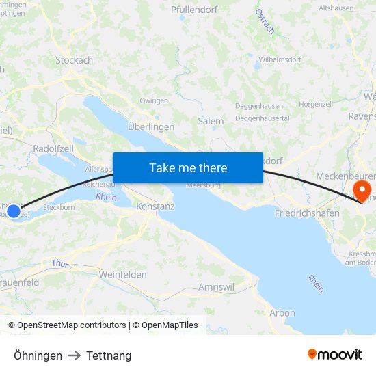 Öhningen to Tettnang map