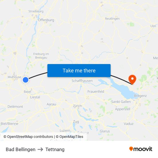 Bad Bellingen to Tettnang map