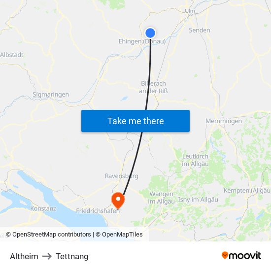 Altheim to Tettnang map