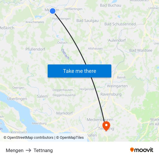 Mengen to Tettnang map