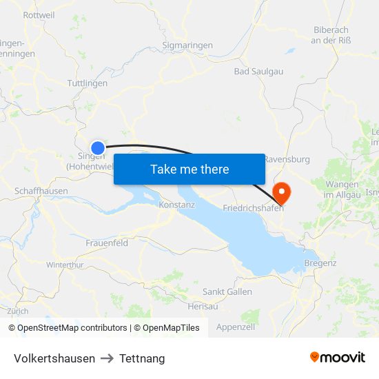Volkertshausen to Tettnang map