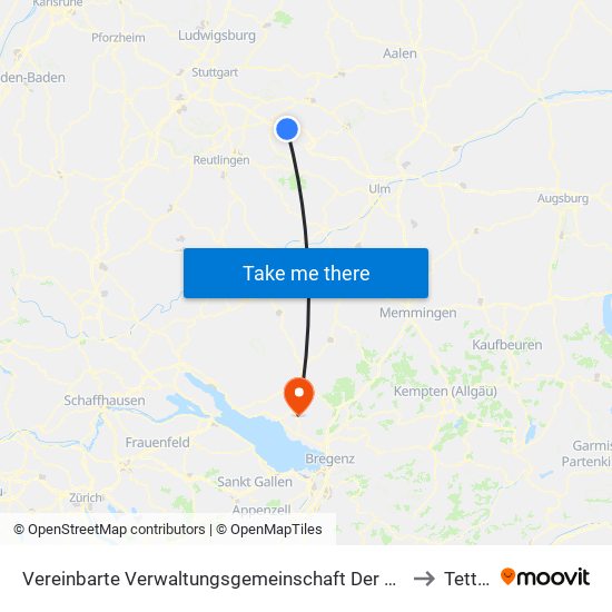 Vereinbarte Verwaltungsgemeinschaft Der Stadt Weilheim An Der Teck to Tettnang map