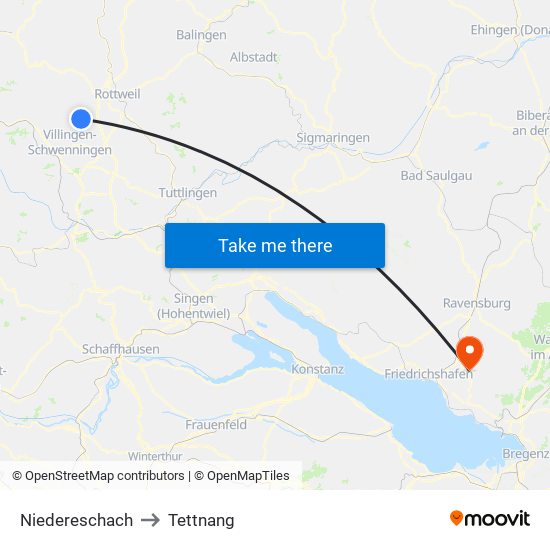 Niedereschach to Tettnang map