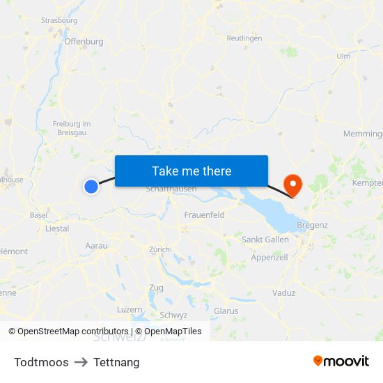 Todtmoos to Tettnang map