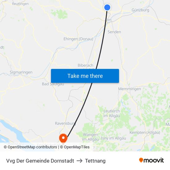 Vvg Der Gemeinde Dornstadt to Tettnang map