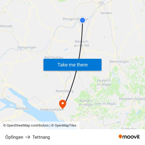 Öpfingen to Tettnang map