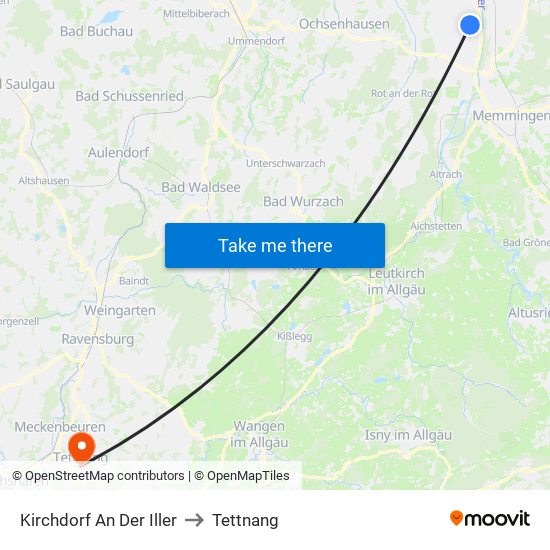 Kirchdorf An Der Iller to Tettnang map