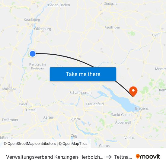 Verwaltungsverband Kenzingen-Herbolzheim to Tettnang map