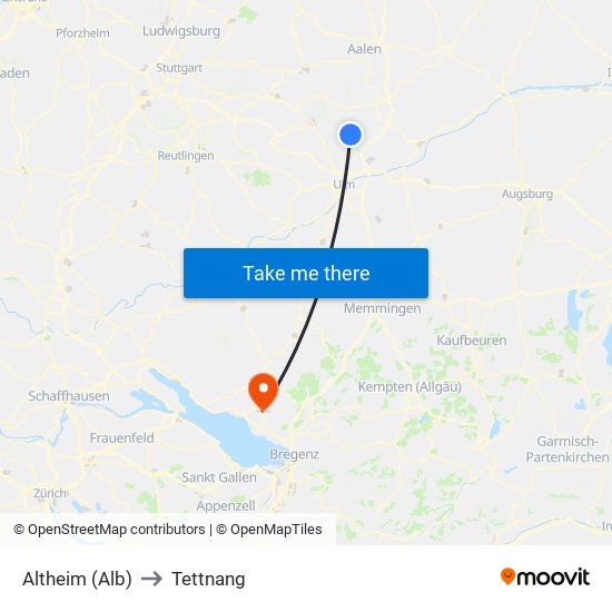 Altheim (Alb) to Tettnang map