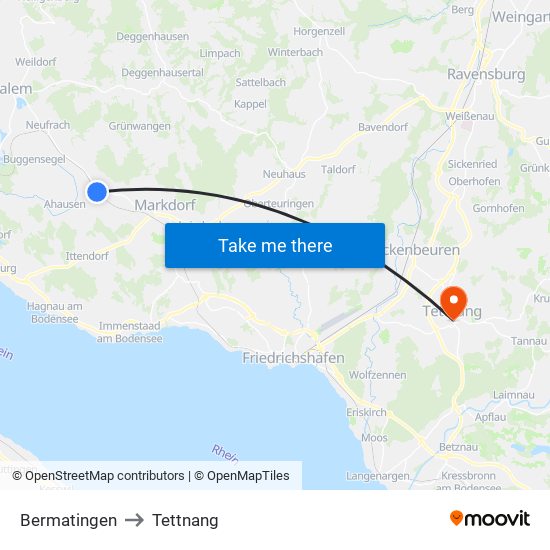Bermatingen to Tettnang map