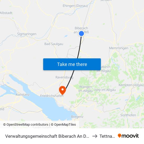Verwaltungsgemeinschaft Biberach An Der Riß to Tettnang map
