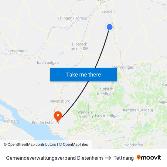 Gemeindeverwaltungsverband Dietenheim to Tettnang map