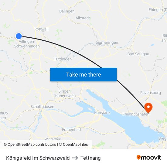 Königsfeld Im Schwarzwald to Tettnang map