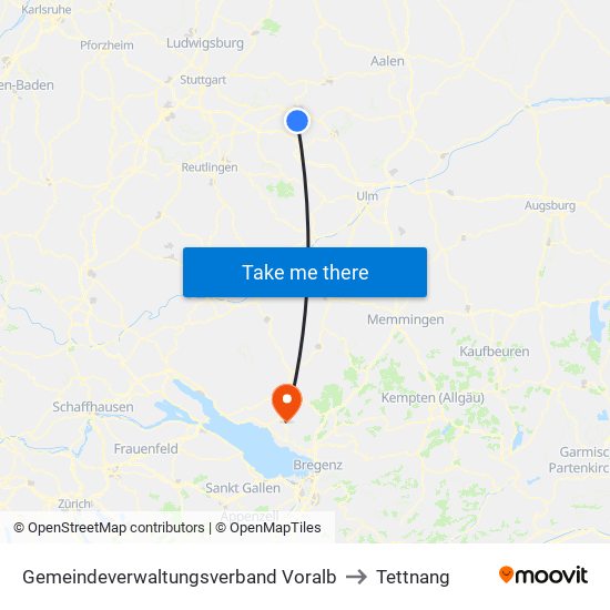 Gemeindeverwaltungsverband Voralb to Tettnang map