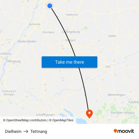 Dielheim to Tettnang map