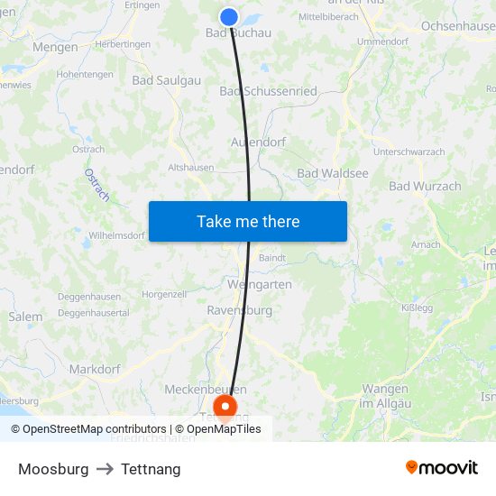 Moosburg to Tettnang map