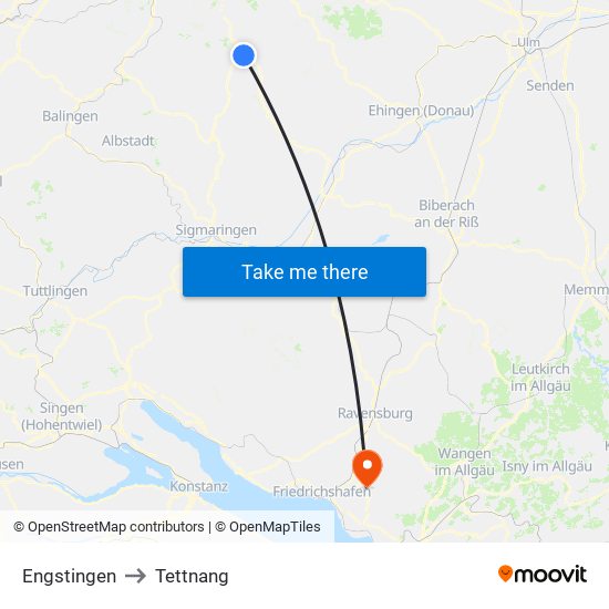 Engstingen to Tettnang map