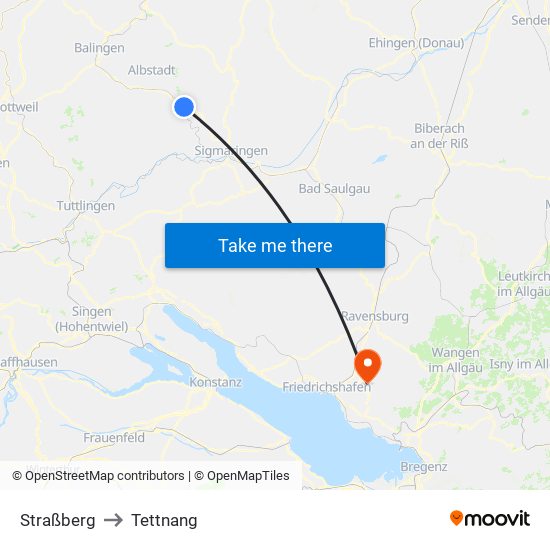 Straßberg to Tettnang map