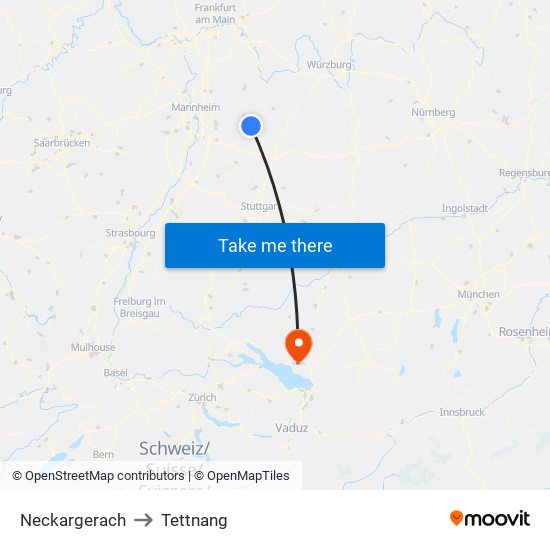Neckargerach to Tettnang map