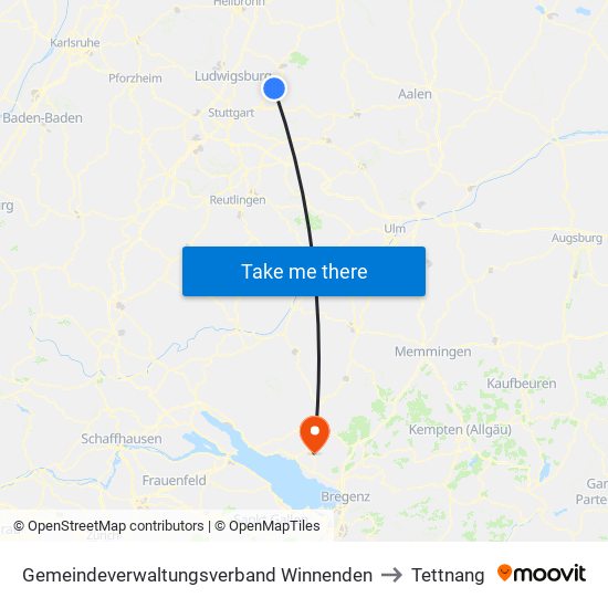 Gemeindeverwaltungsverband Winnenden to Tettnang map