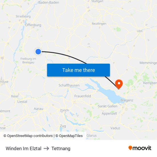 Winden Im Elztal to Tettnang map