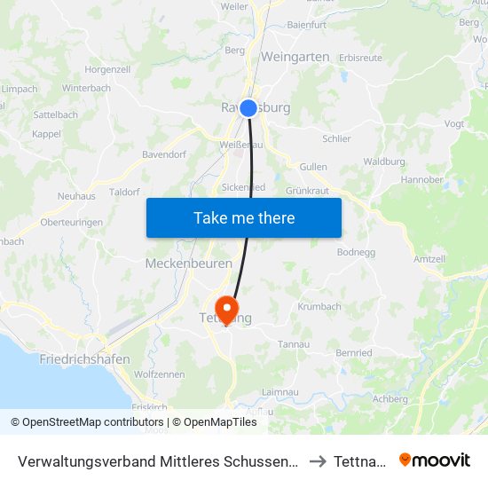 Verwaltungsverband Mittleres Schussental to Tettnang map