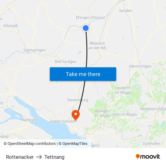 Rottenacker to Tettnang map