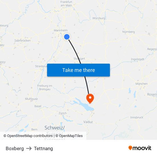 Boxberg to Tettnang map