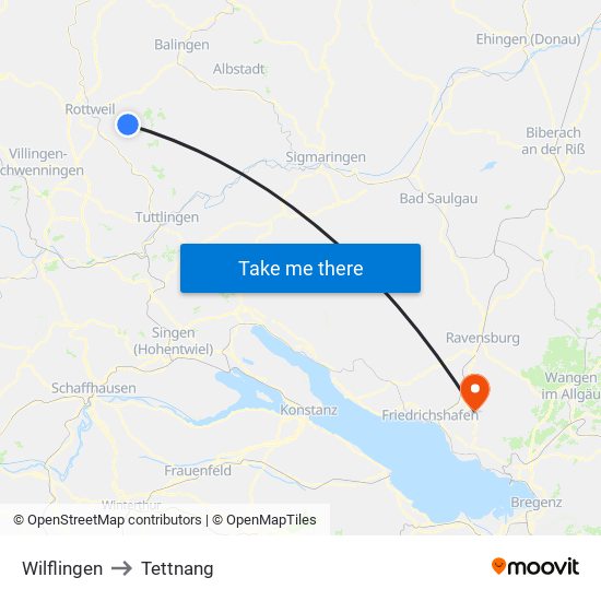 Wilflingen to Tettnang map