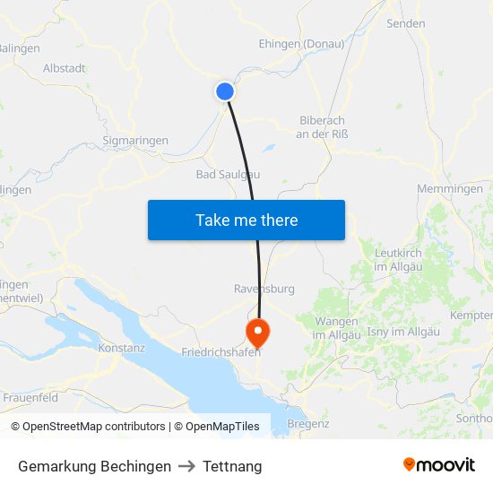 Gemarkung Bechingen to Tettnang map
