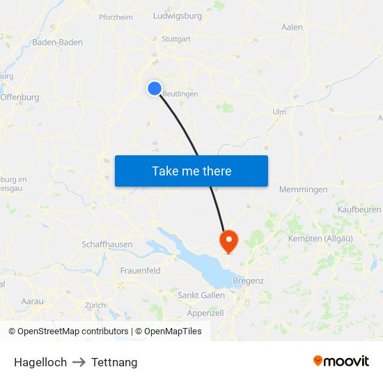 Hagelloch to Tettnang map