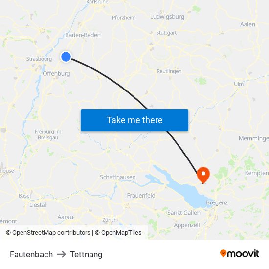 Fautenbach to Tettnang map