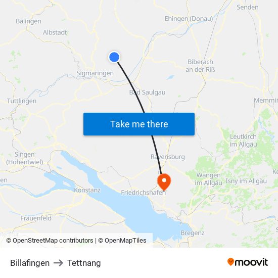 Billafingen to Tettnang map