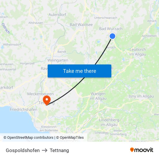 Gospoldshofen to Tettnang map
