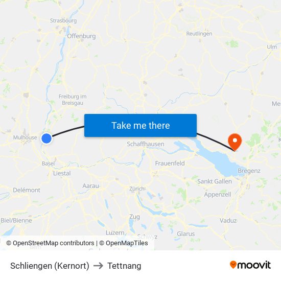 Schliengen (Kernort) to Tettnang map