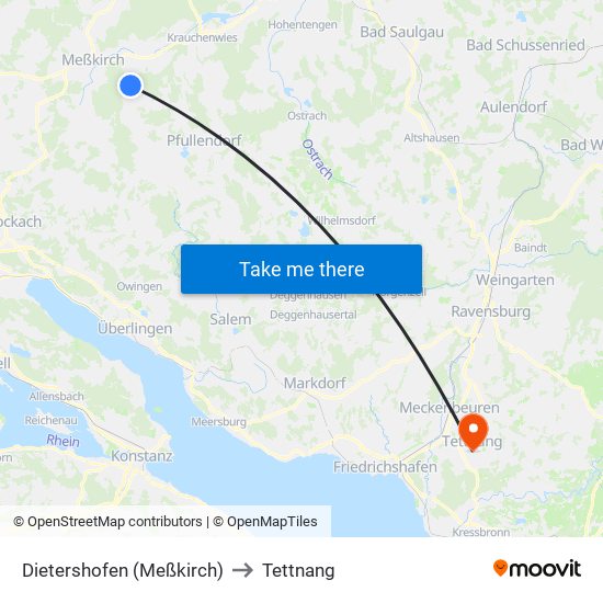Dietershofen (Meßkirch) to Tettnang map