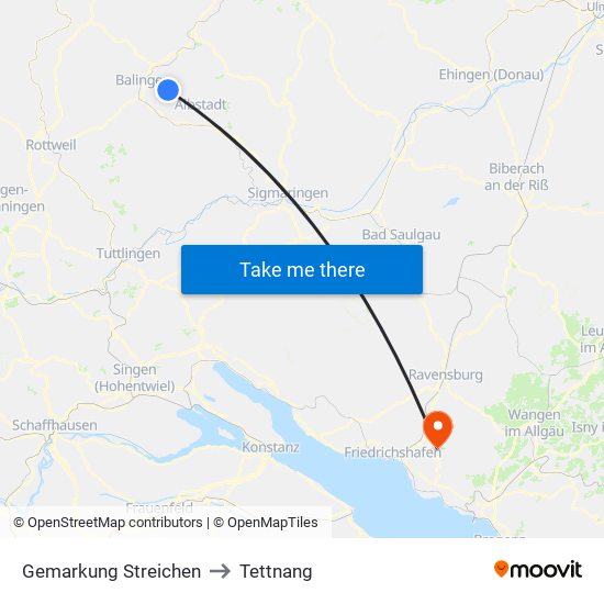 Gemarkung Streichen to Tettnang map