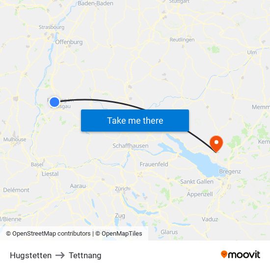 Hugstetten to Tettnang map