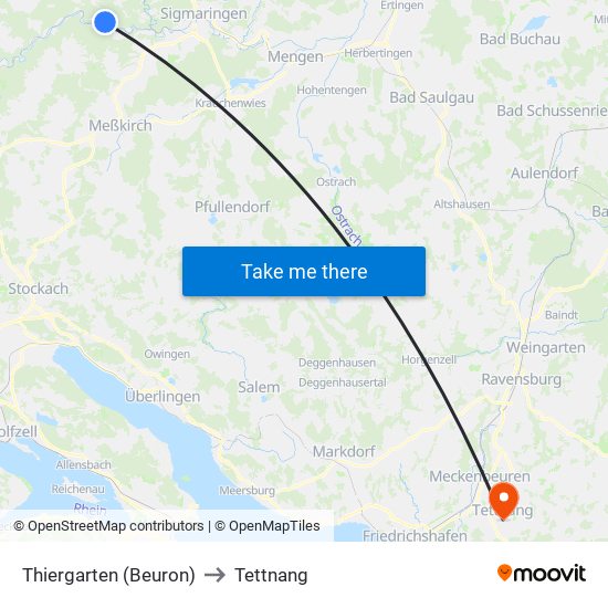 Thiergarten (Beuron) to Tettnang map