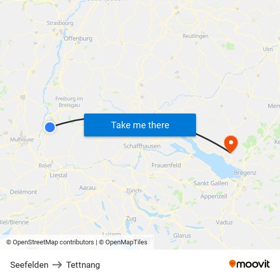 Seefelden to Tettnang map