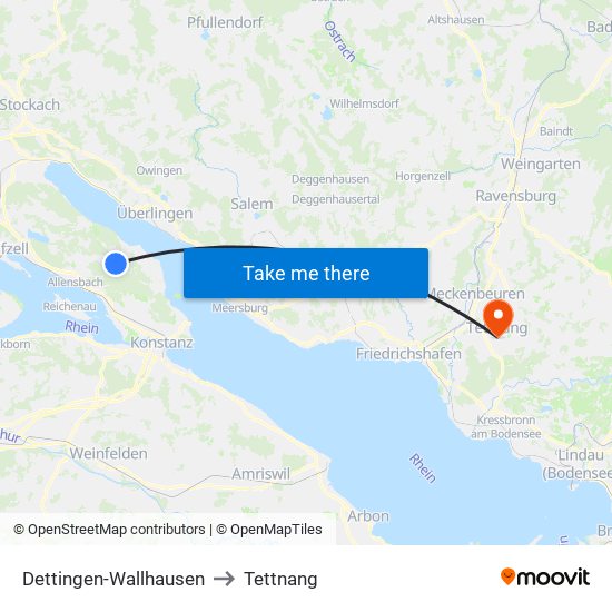 Dettingen-Wallhausen to Tettnang map