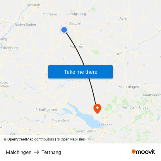 Maichingen to Tettnang map