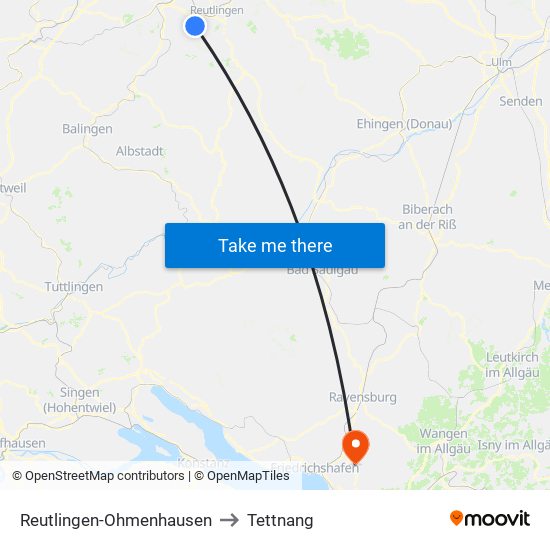 Reutlingen-Ohmenhausen to Tettnang map