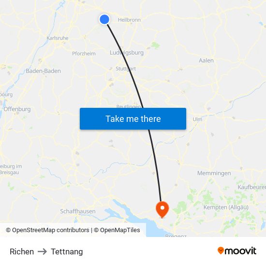 Richen to Tettnang map