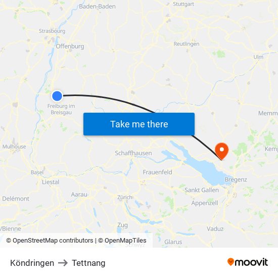 Köndringen to Tettnang map