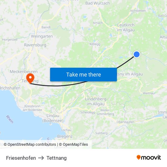 Friesenhofen to Tettnang map