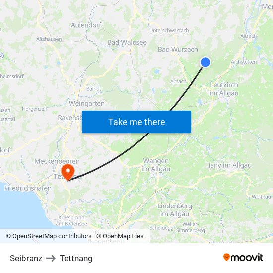Seibranz to Tettnang map