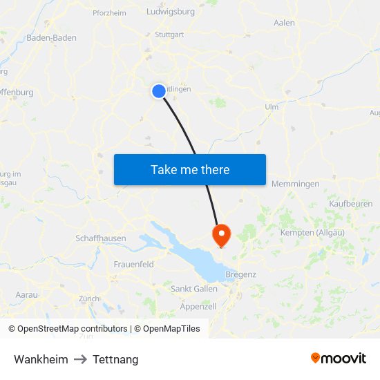 Wankheim to Tettnang map