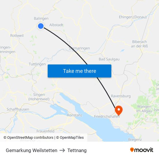 Gemarkung Weilstetten to Tettnang map