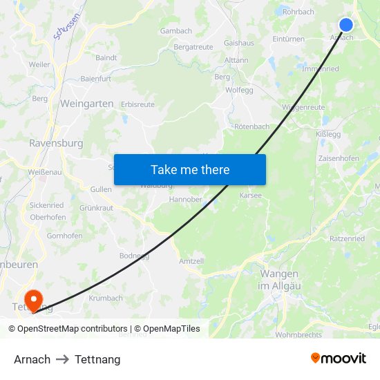 Arnach to Tettnang map